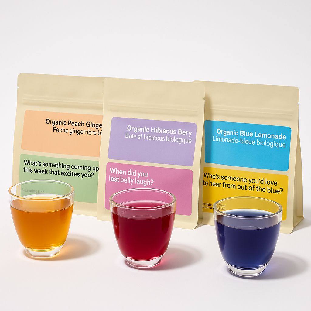 organic tea, summer ice tea, viral color changing tea, peach ginger, berry tea